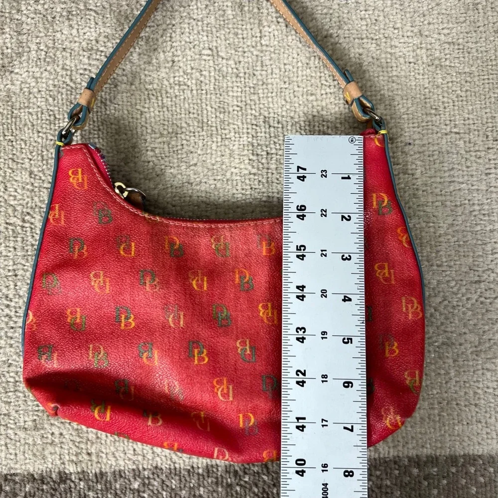Y2K Dooney & Bourke Red Monogram Small Shoulder‎ Bag Heart Charm Rainbow Zip